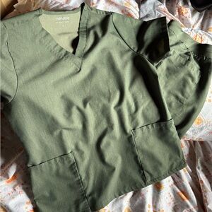 Mandala Olive Green V-Neck Scrub Top